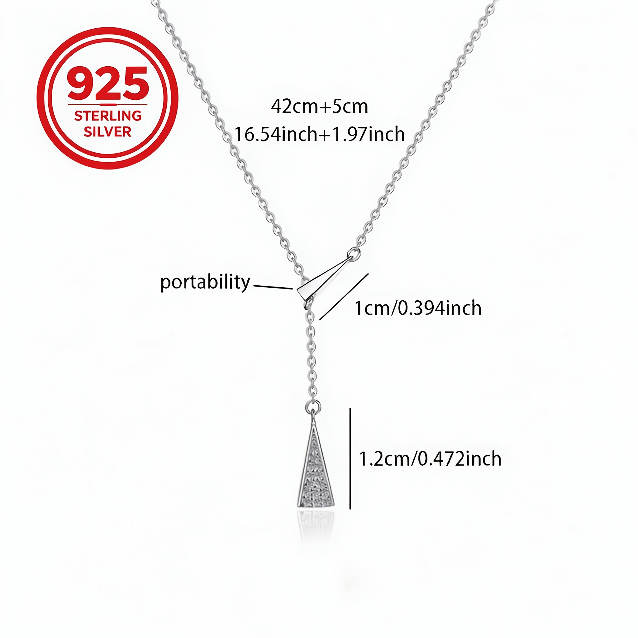 Women's 925 Silver Hypoallergenic Small Long Triangle Necklace